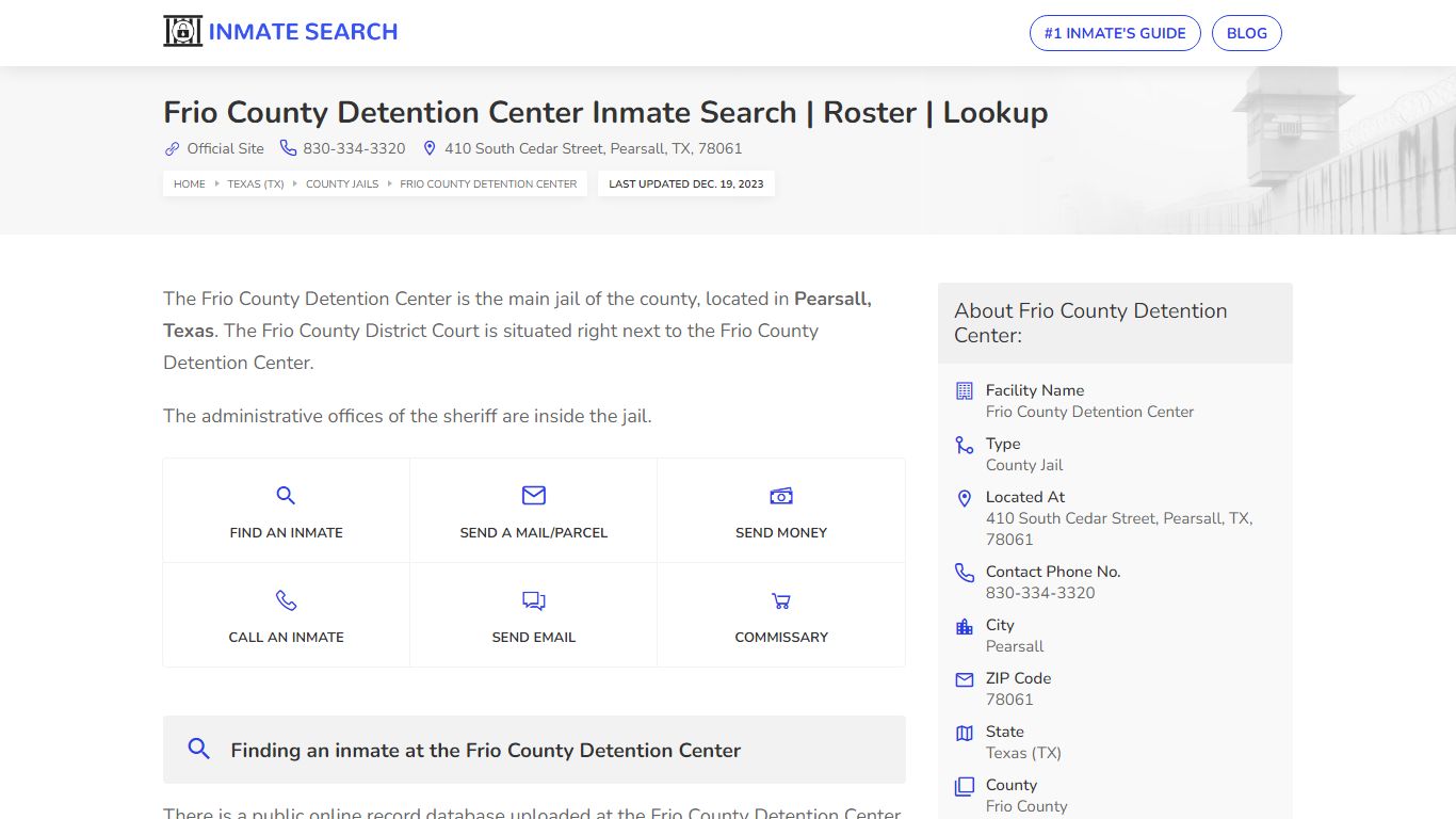 Frio County Detention Center Inmate Search | Roster | Lookup