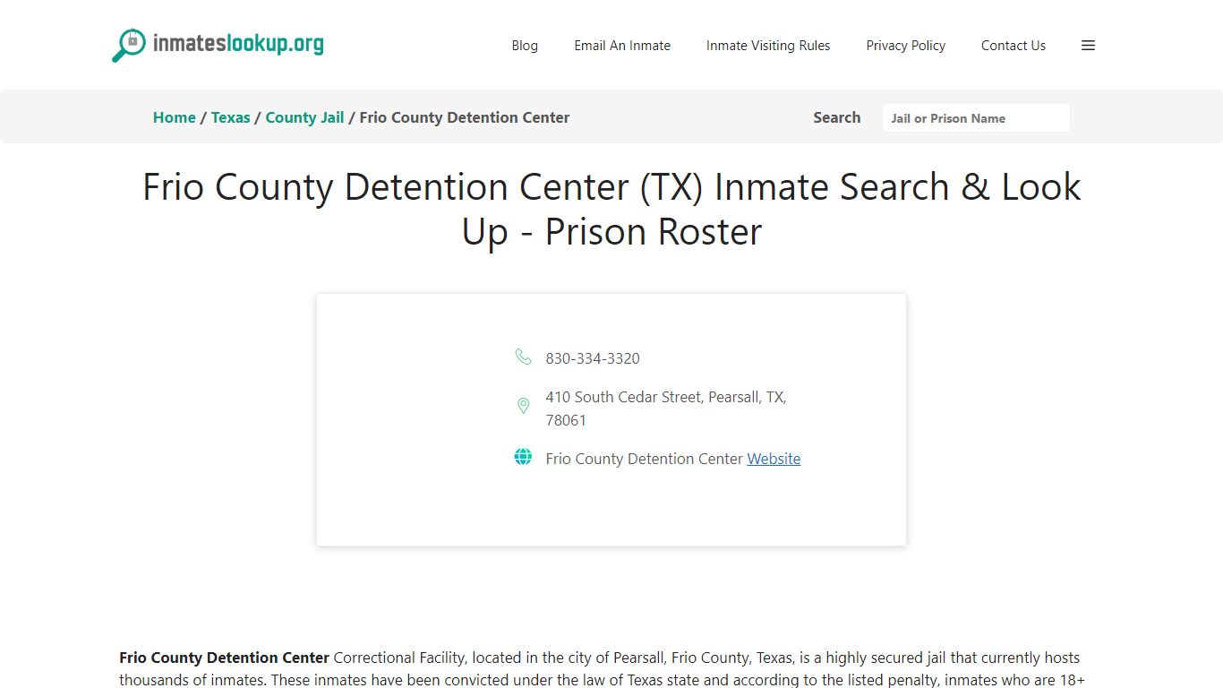 Frio County Detention Center (TX) Inmate Search & Look Up - Inmate Lookup
